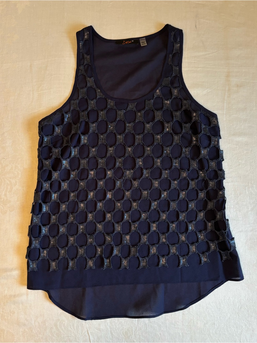 Dex Navy Sequin Mesh Tank Top XS Mermaidcore Sheer Layered Y2K Glam Goth - Picture 4 of 9